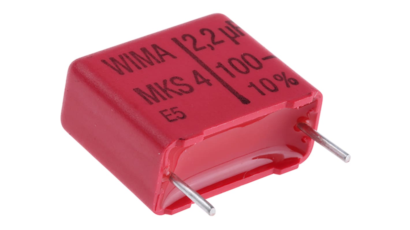 WIMA MKS4 Folienkondensator 2.2μF ±10% / 63 V ac, 100 V dc, THT Raster 15mm