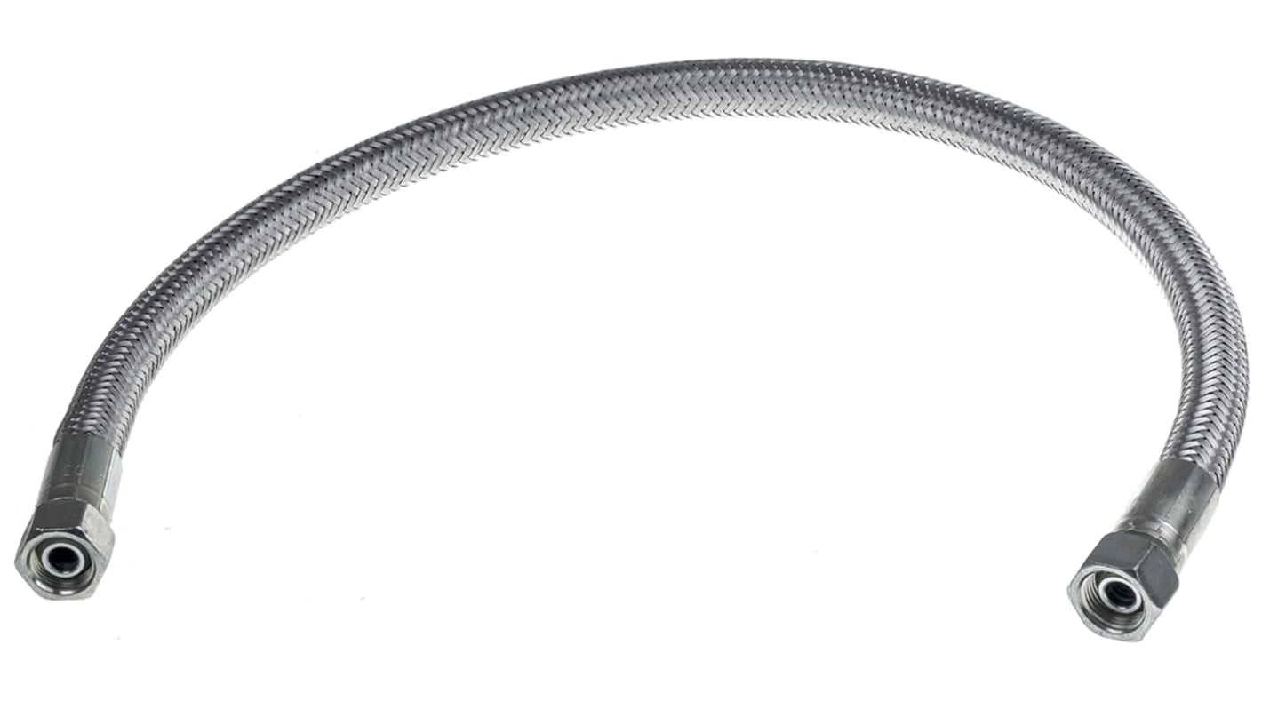 Hydraulikslange med fittings, ID: 1/2tommer, L: 750mm, Kappe: Galvaniseret ståltråd, Maks. 140bar Lige G 1/2 hun Lige G