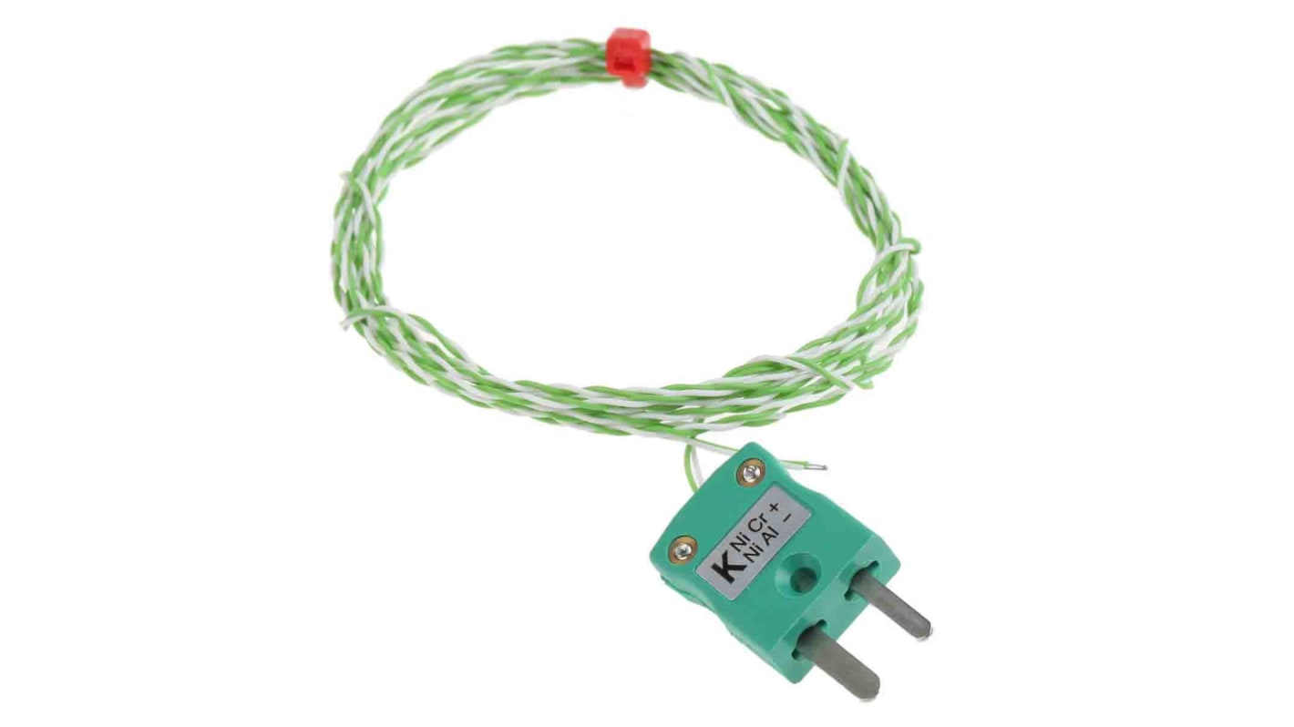 Thermocouple RS PRO type K Ø 1/0.2mm, L 2m, +250°C max à Fiche mâle miniature