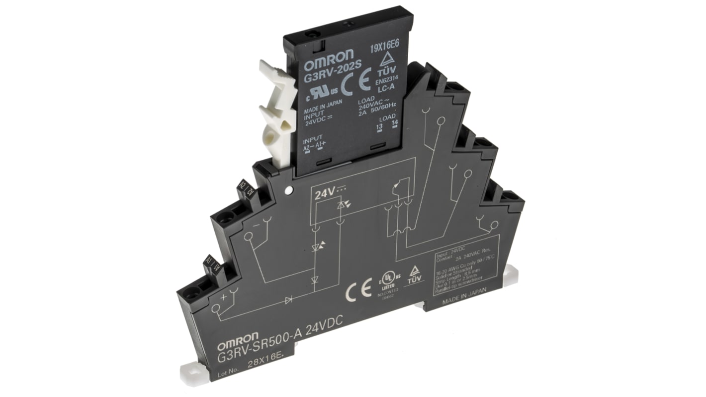 Módulo de relé de estado sólido Omron G3RV-SR, control Máximo de 24 V dc, carga 75 → 264V ac / 2 A, para carril