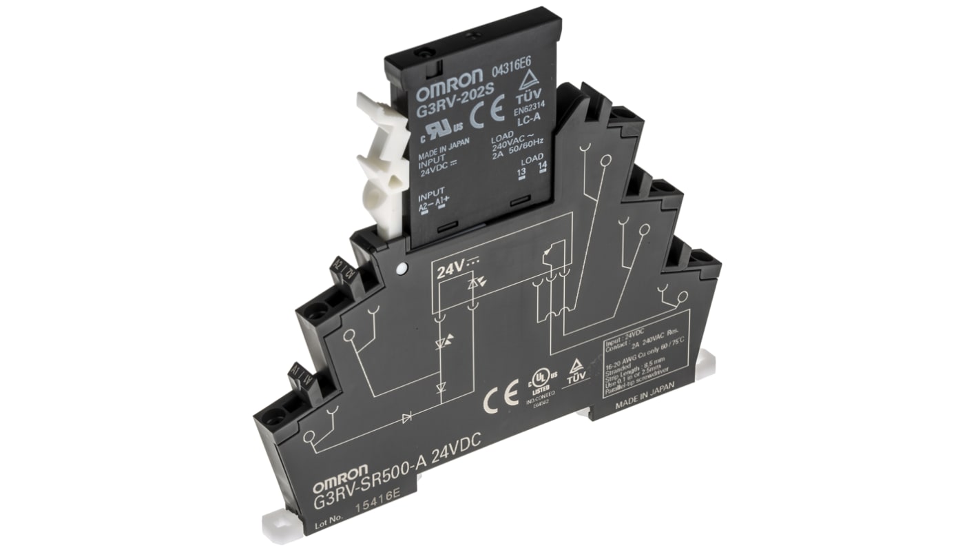 Módulo de relé de estado sólido Omron G3RV-SR, control Máximo de 24 V ac / dc, carga 75 → 264V ac / 2 A, para