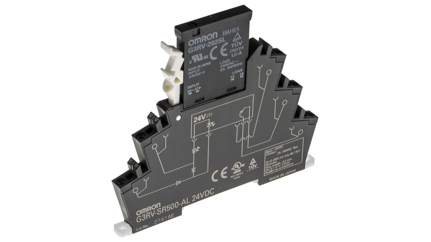 Módulo de relé de estado sólido Omron G3RV-SR, control Máximo de 24 V dc, carga 75 → 264V ac / 2 A, para carril