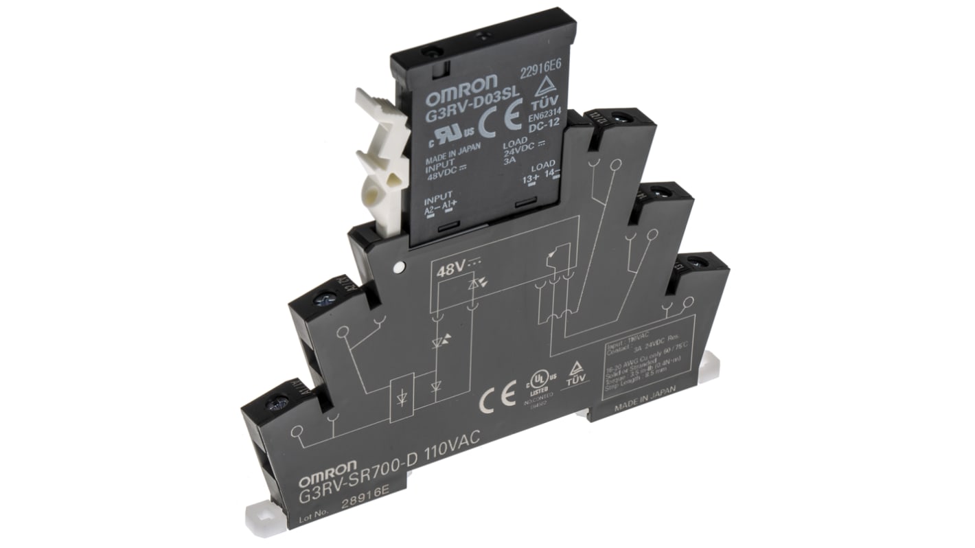 Módulo de relé de estado sólido Omron G3RV-SR, control Máximo de 110 V ac, carga 3 → 26,4V dc / 3 A, para carril