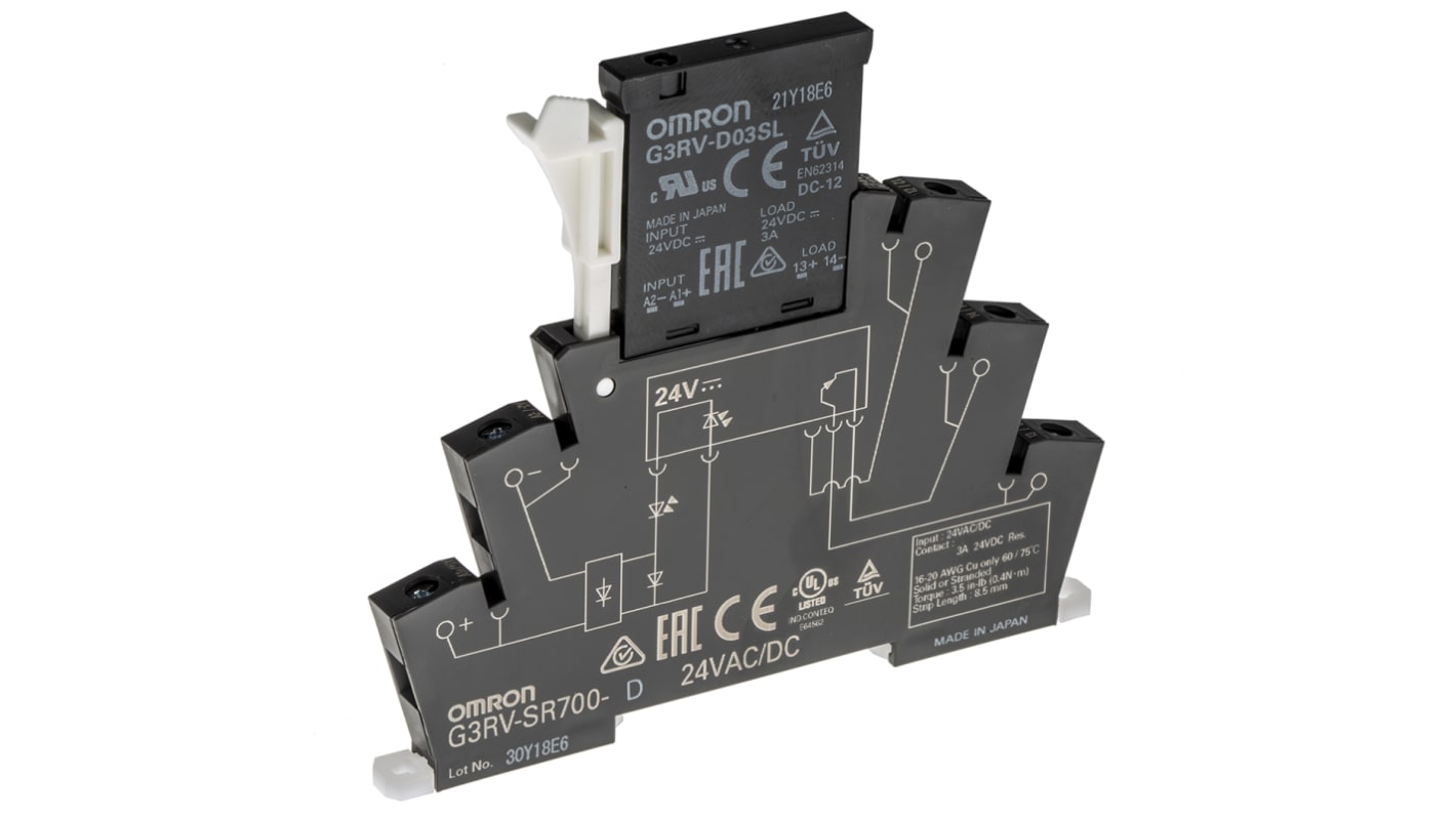 Módulo de relé de estado sólido Omron G3RV-SR, control Máximo de 24 V ac / dc, carga 3 → 26,4V dc / 3 A, para