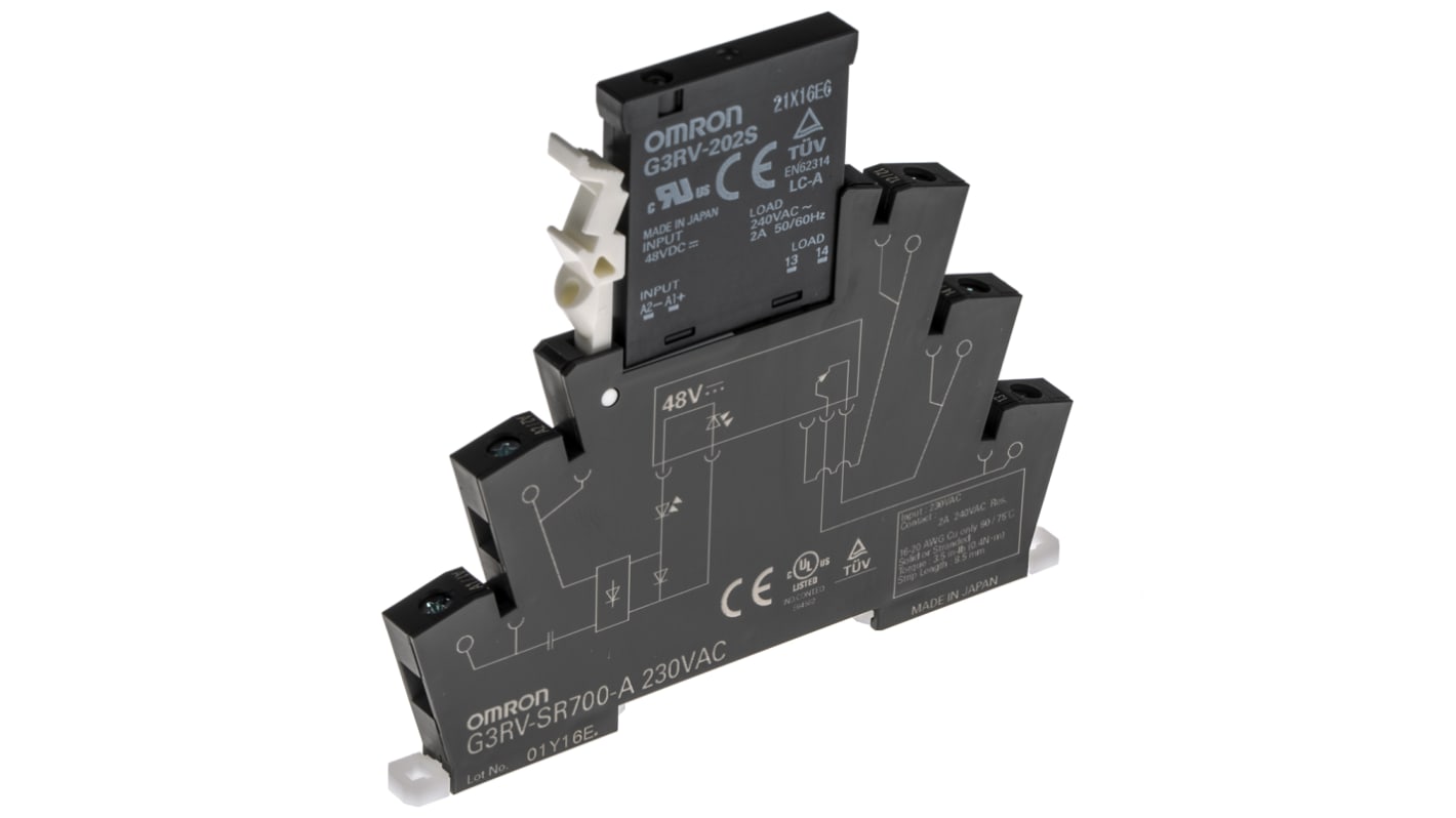 Módulo de relé de estado sólido Omron G3RV-SR, control Máximo de 230 V ac, carga 75 → 264V ac / 2 A, para carril