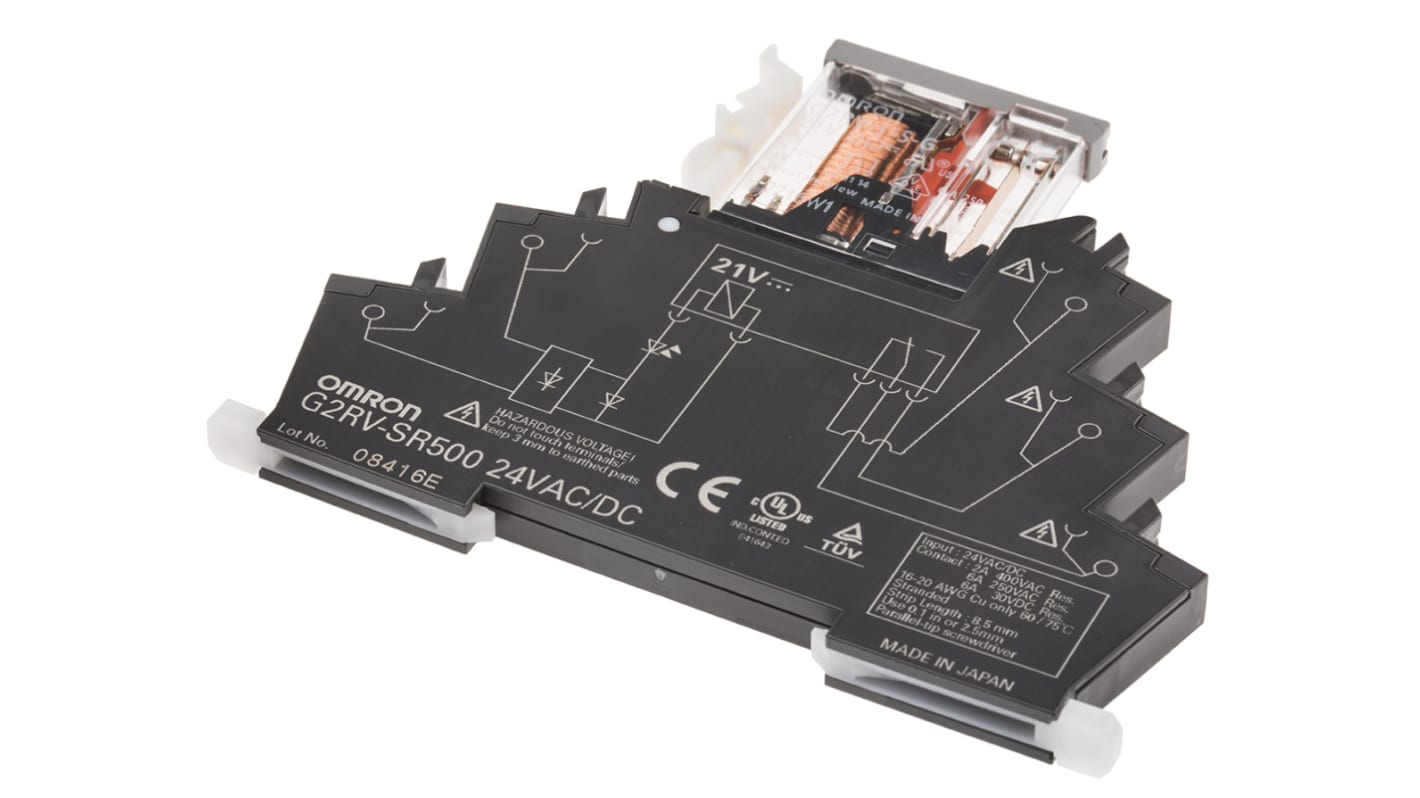 Omron G2RV  Monostabiles Relais, für DIN-Schienen 1-poliger Wechsler 6A 24V ac/dc Spule / 500mW