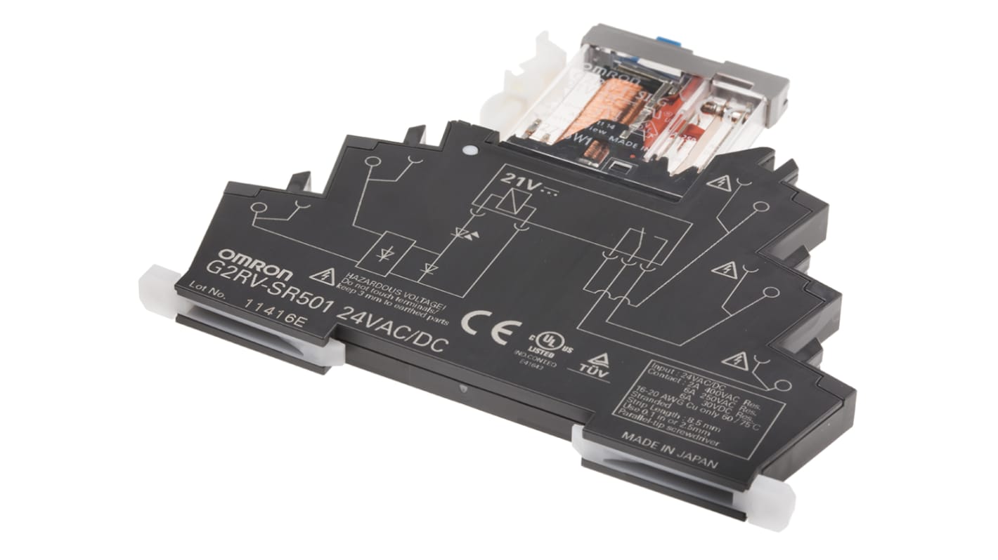 Omron G2RV Monostabiles Relais, für DIN-Schienen 1-poliger Wechsler 6A 24V ac/dc Spule / 500mW