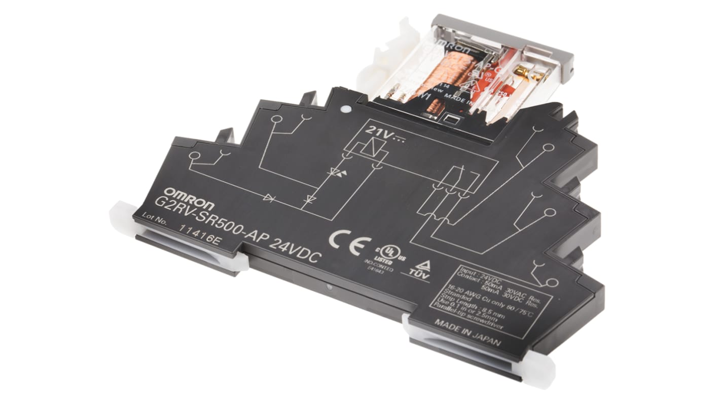 Relé modular Omron G2RV, SPDT, 24V dc, 50mA, para carril DIN