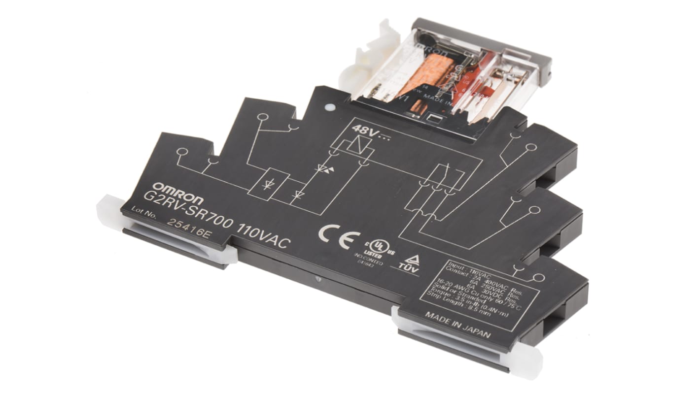 Relé de potencia sin enclavamiento Omron G2RV de 1 polo, SPDT, bobina 48V dc, 6A, Carril DIN