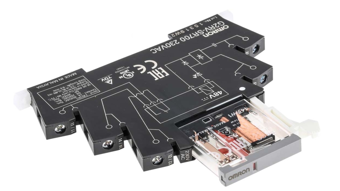 Omron DIN Rail Power Relay, 230V ac Coil, 6A Switching Current, SPDT