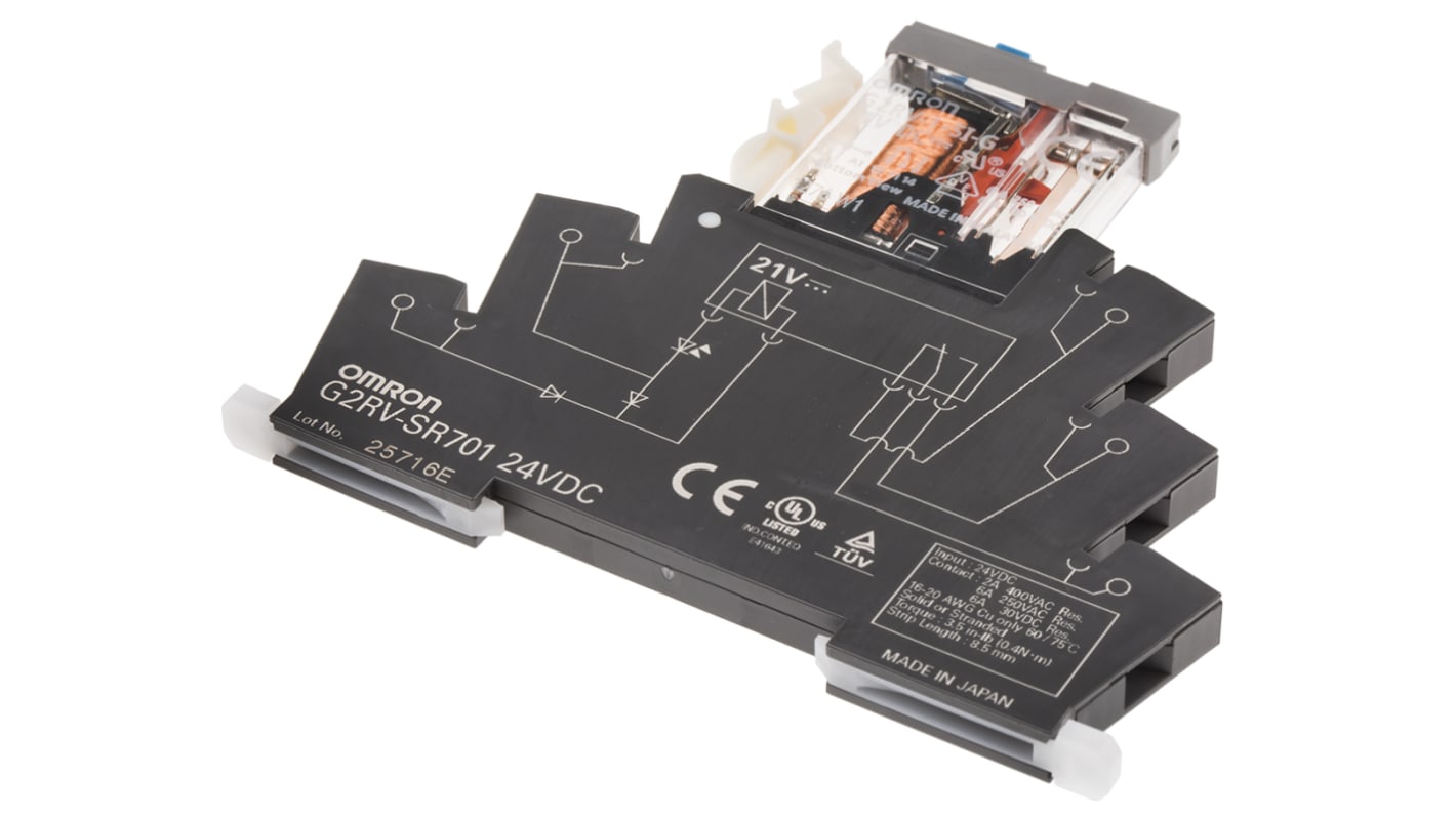 Relè di potenza Omron serie G2RV, SPDT, bobina 24V cc, Guida DIN