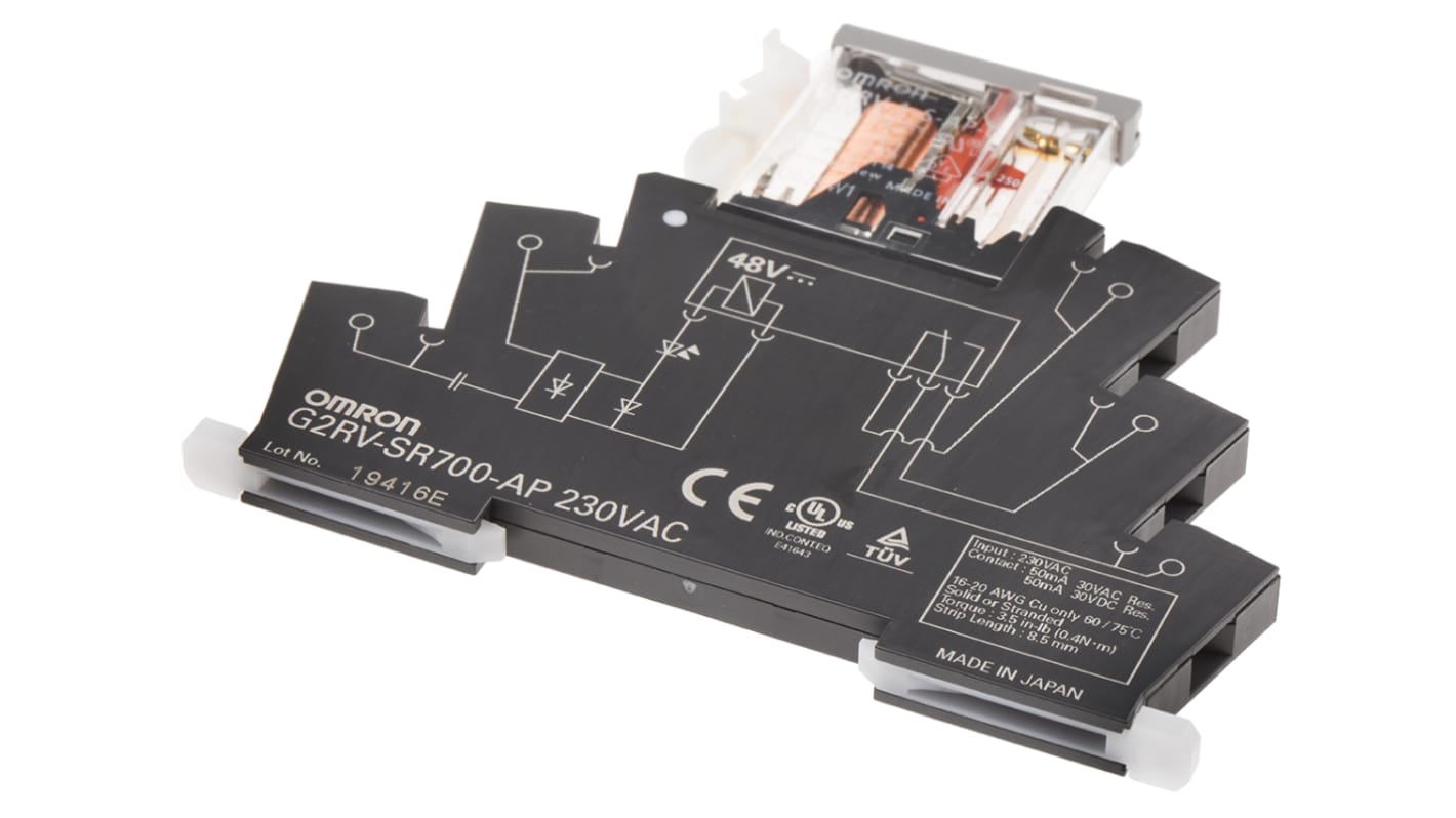 Omron G2RV Series Interface Relay, DIN Rail Mount, 230V ac Coil, SPDT, 1-Pole, 50mA Load