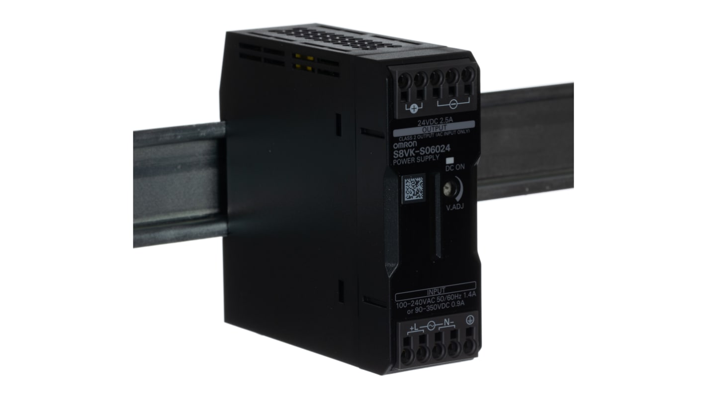 Omron S8VK-S Switched Mode DIN Rail Power Supply, 85 → 264 V ac / 90 → 350V dc ac, dc Input, 24V dc dc