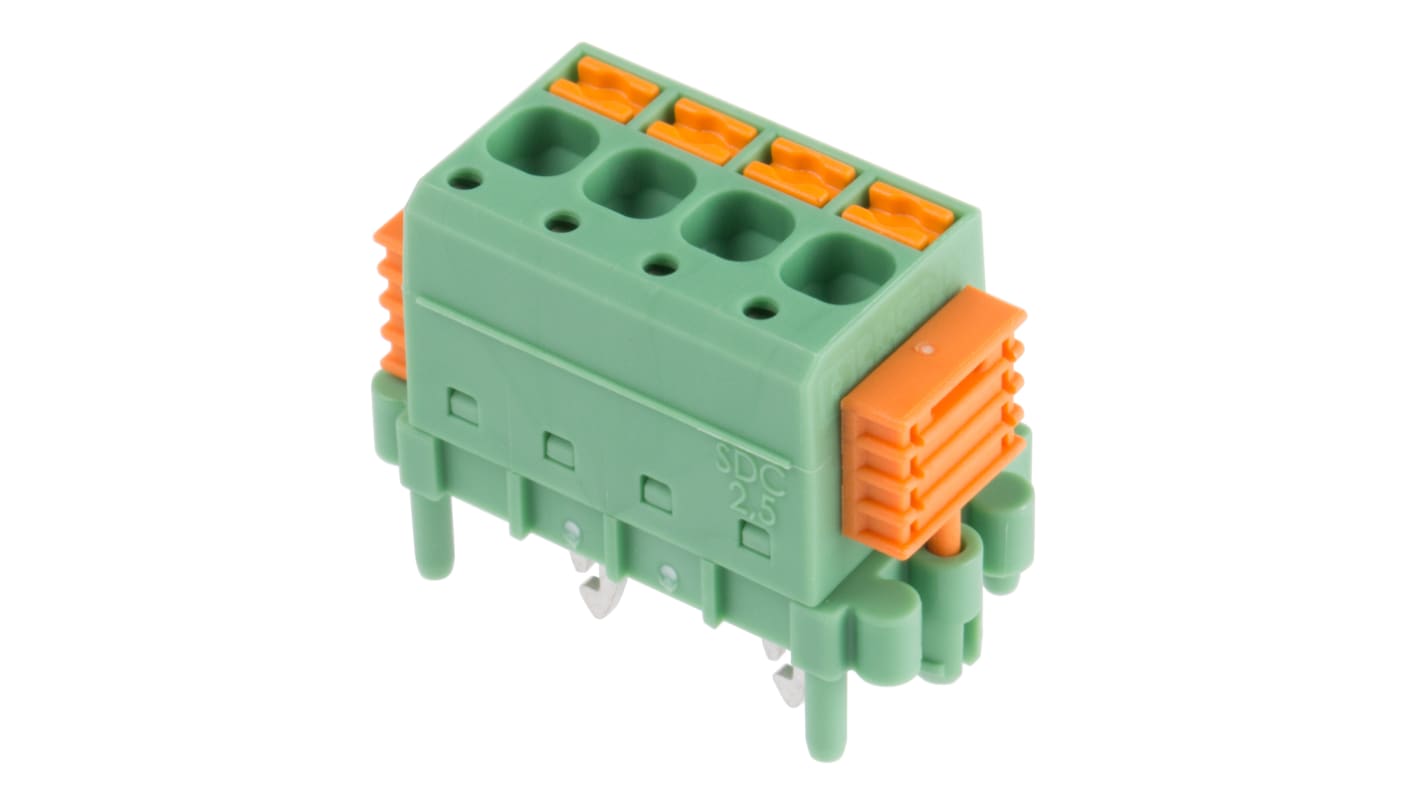 Phoenix Contact SDC 2.5/ 4-PV-5.0-ZB Series PCB Terminal Block, 4-Contact, 5mm Pitch, Through Hole Mount, 1-Row, Screw