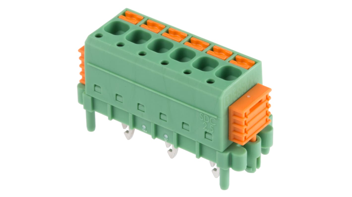 Phoenix Contact SDC 2.5/ 6-PV-5.0-ZB Series PCB Terminal Block, 6-Contact, 5mm Pitch, Through Hole Mount, 1-Row, Screw