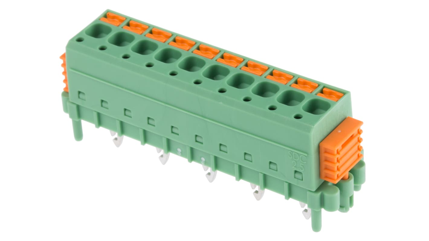 Phoenix Contact SDC 2.5/10-PV-5.0-ZB Series PCB Terminal Block, 10-Contact, 5mm Pitch, Through Hole Mount, 1-Row, Screw