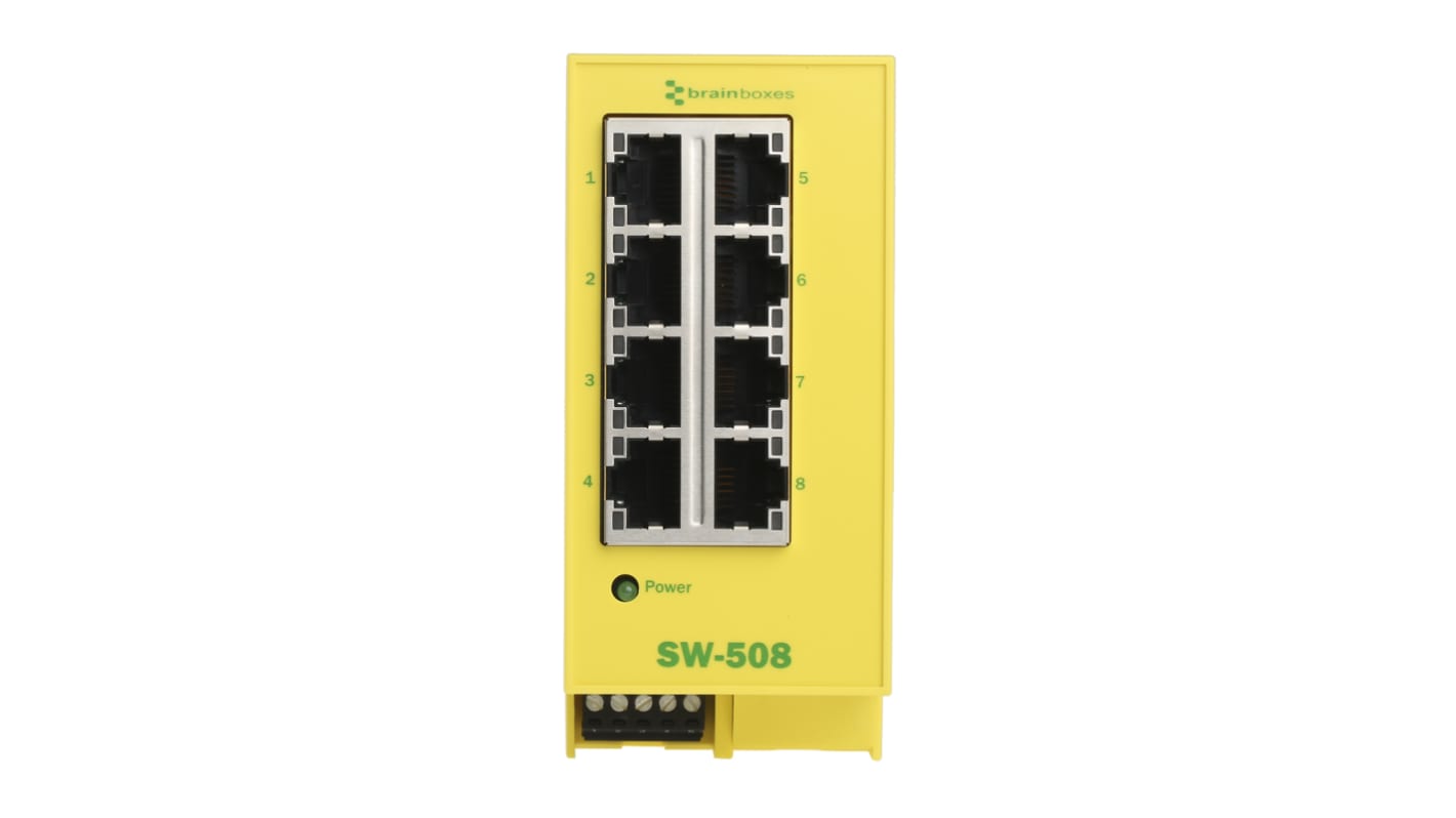 Conmutador Ethernet Brainboxes SW-508, 8 puertos RJ45, Montaje Carril DIN