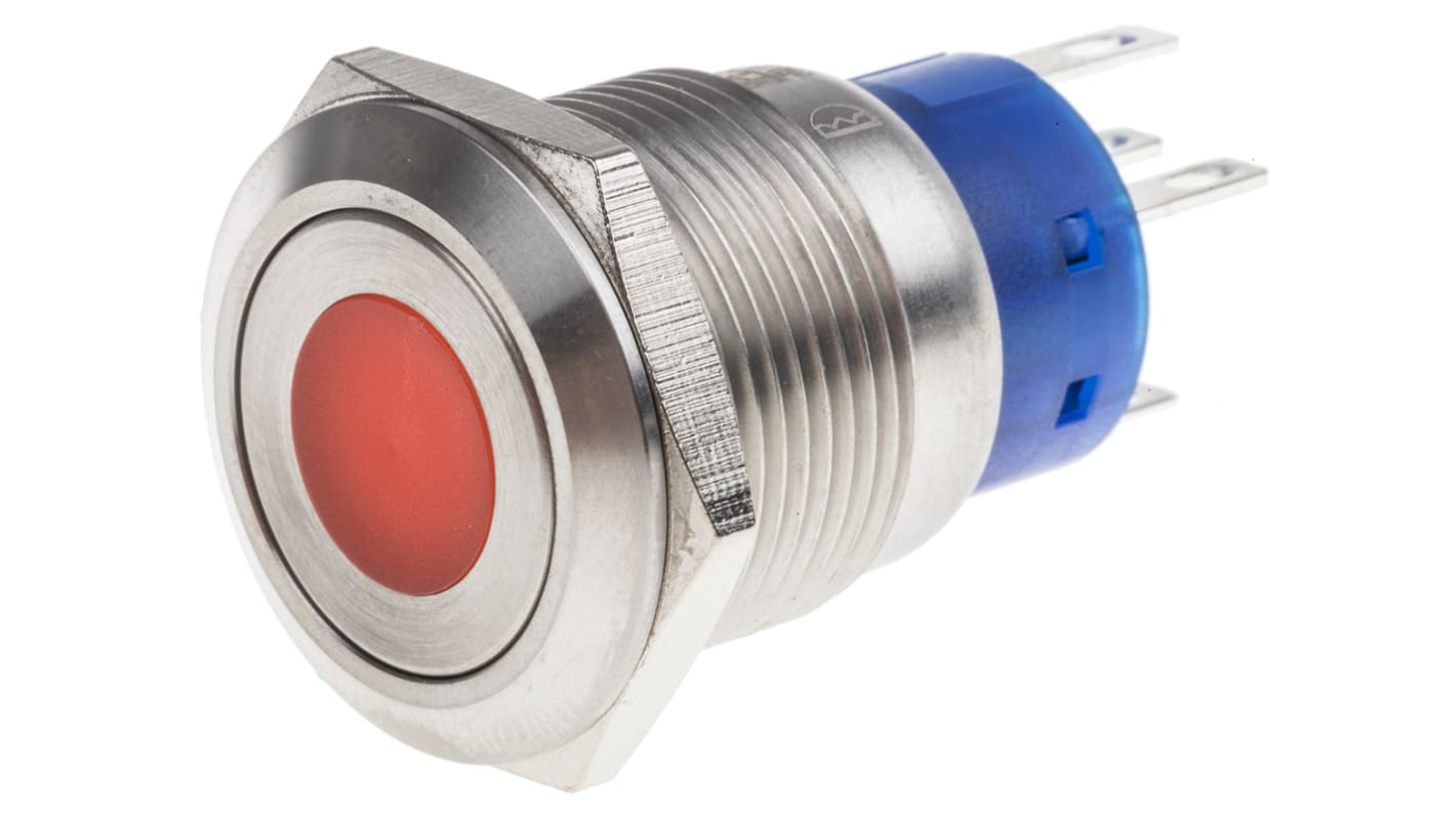 RS PRO Illuminated Push Button Switch, Latching, Panel Mount, 19.2mm Cutout, SPDT, Red LED, 250V ac, IP67