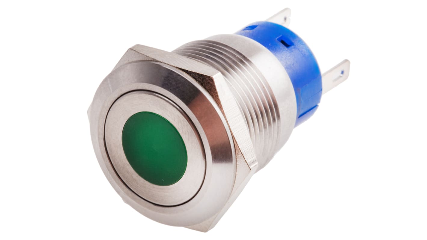 RS PRO Illuminated Push Button Switch, Latching, Panel Mount, 19.2mm Cutout, SPDT, Green LED, 250V ac, IP67