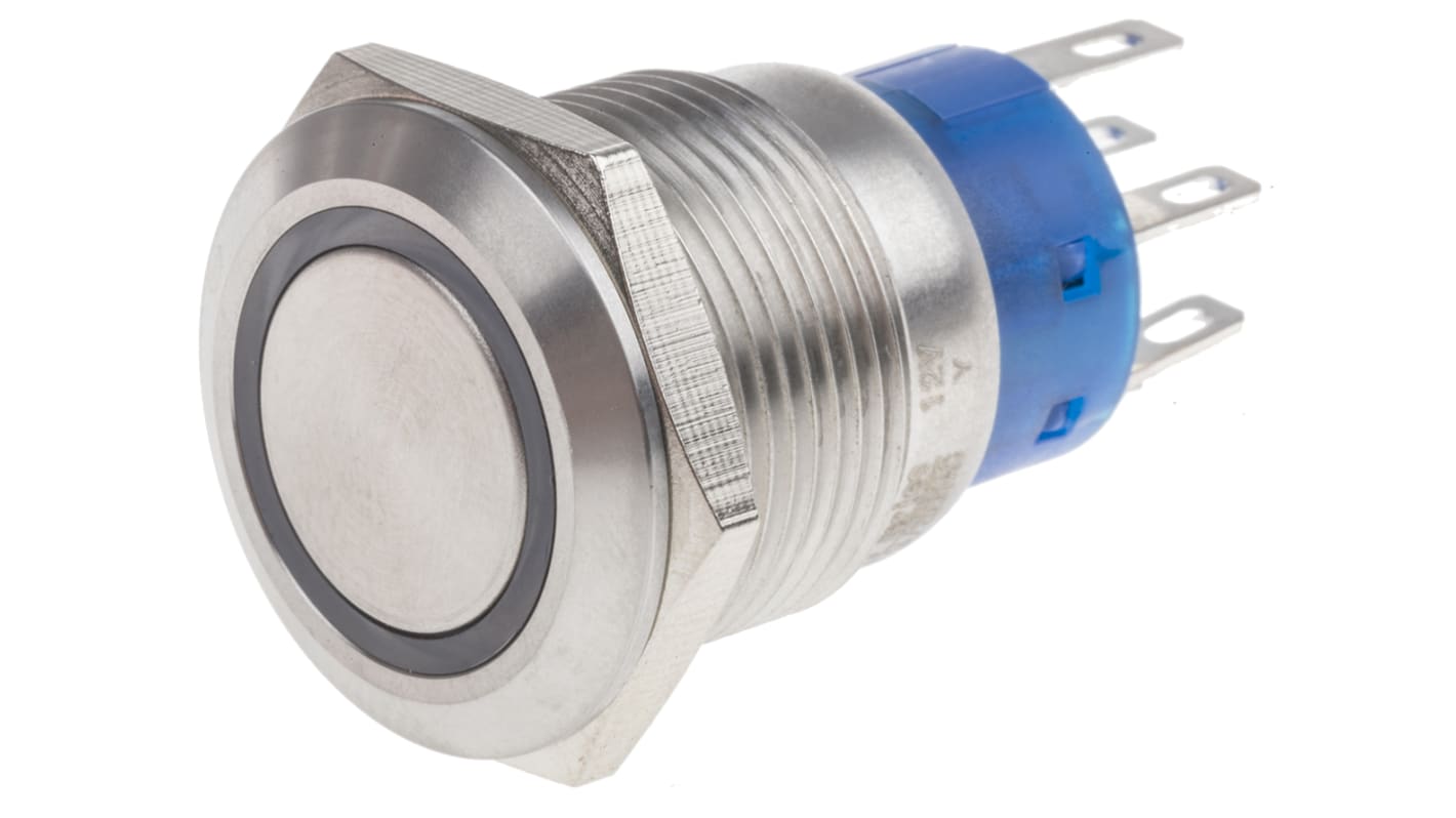 RS PRO Illuminated Push Button Switch, Latching, Panel Mount, 19.2mm Cutout, DPDT, Yellow LED