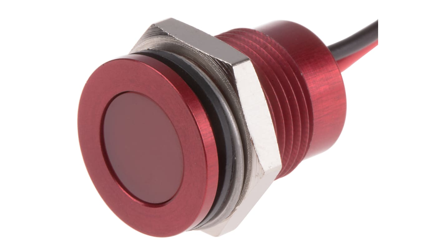 RS PRO Red Panel Mount Indicator, 12V dc, 14mm Mounting Hole Size, Lead Wires Termination, IP67