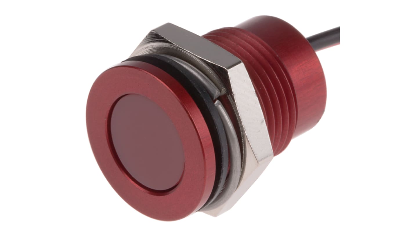 RS PRO Red Panel Mount Indicator, 24V dc, 14mm Mounting Hole Size, Lead Wires Termination, IP67