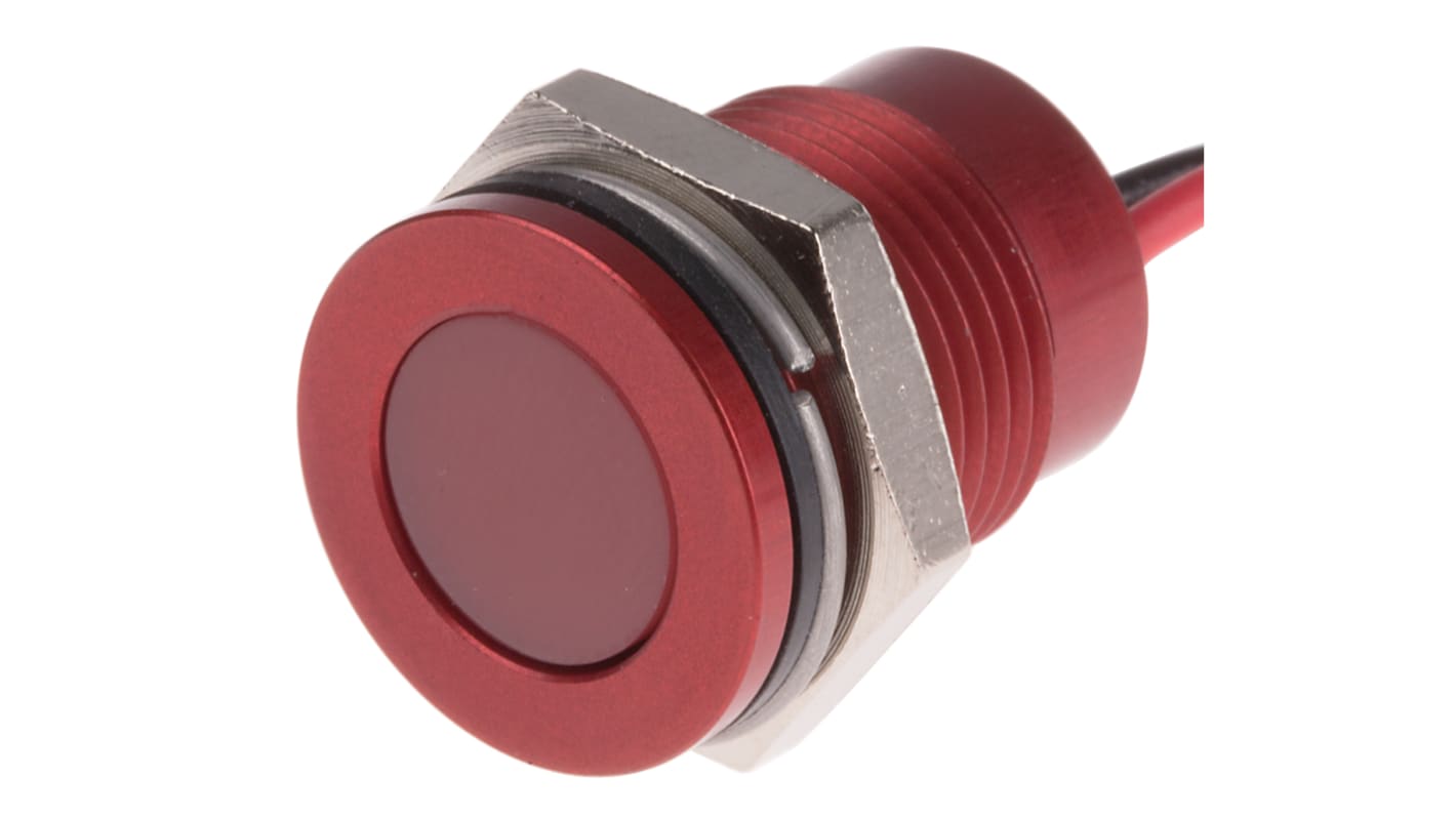 RS PRO Red Indicator, 220V ac, 14mm Mounting Hole Size, Lead Wires Termination, IP67