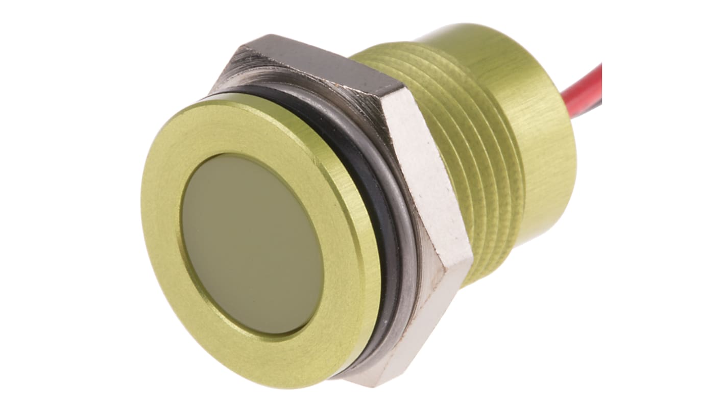 RS PRO Yellow Indicator, 12V dc, 14mm Mounting Hole Size, Lead Wires Termination, IP67