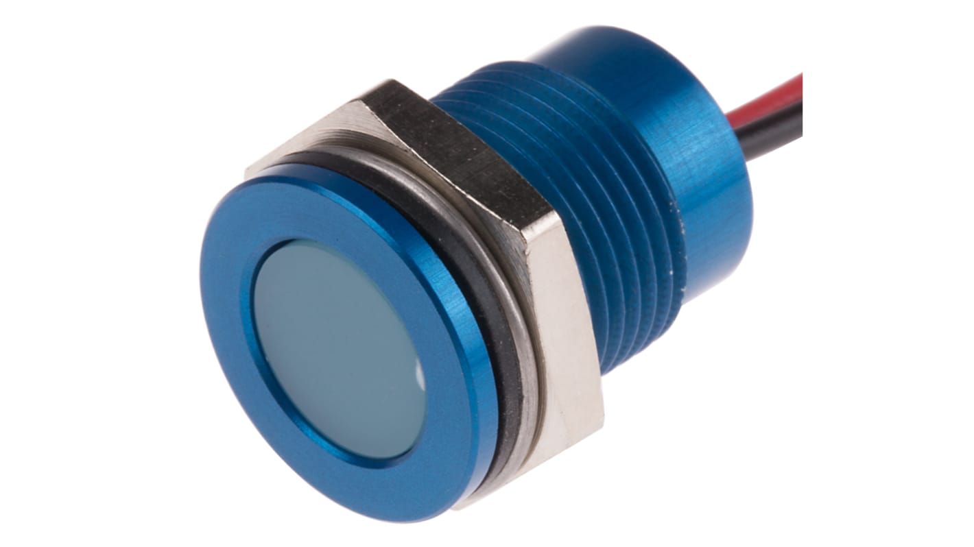 RS PRO Blue Indicator, 12V dc, 14mm Mounting Hole Size, Lead Wires Termination, IP67