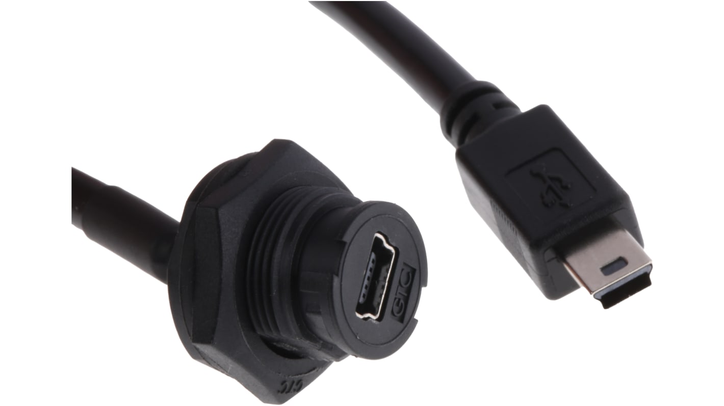 Cable USB RS PRO, con A. Mini USB B Macho, con B. Mini USB B Hembra, long. 200mm, color Negro