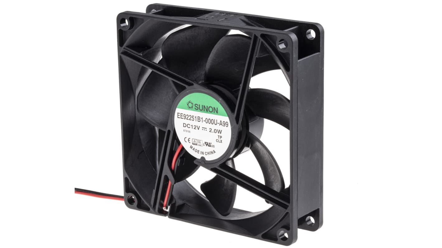 Ventilateur axial EE Sunon 12 V c.c., 87.5m³/h, 92 x 92 x 25mm, 2W