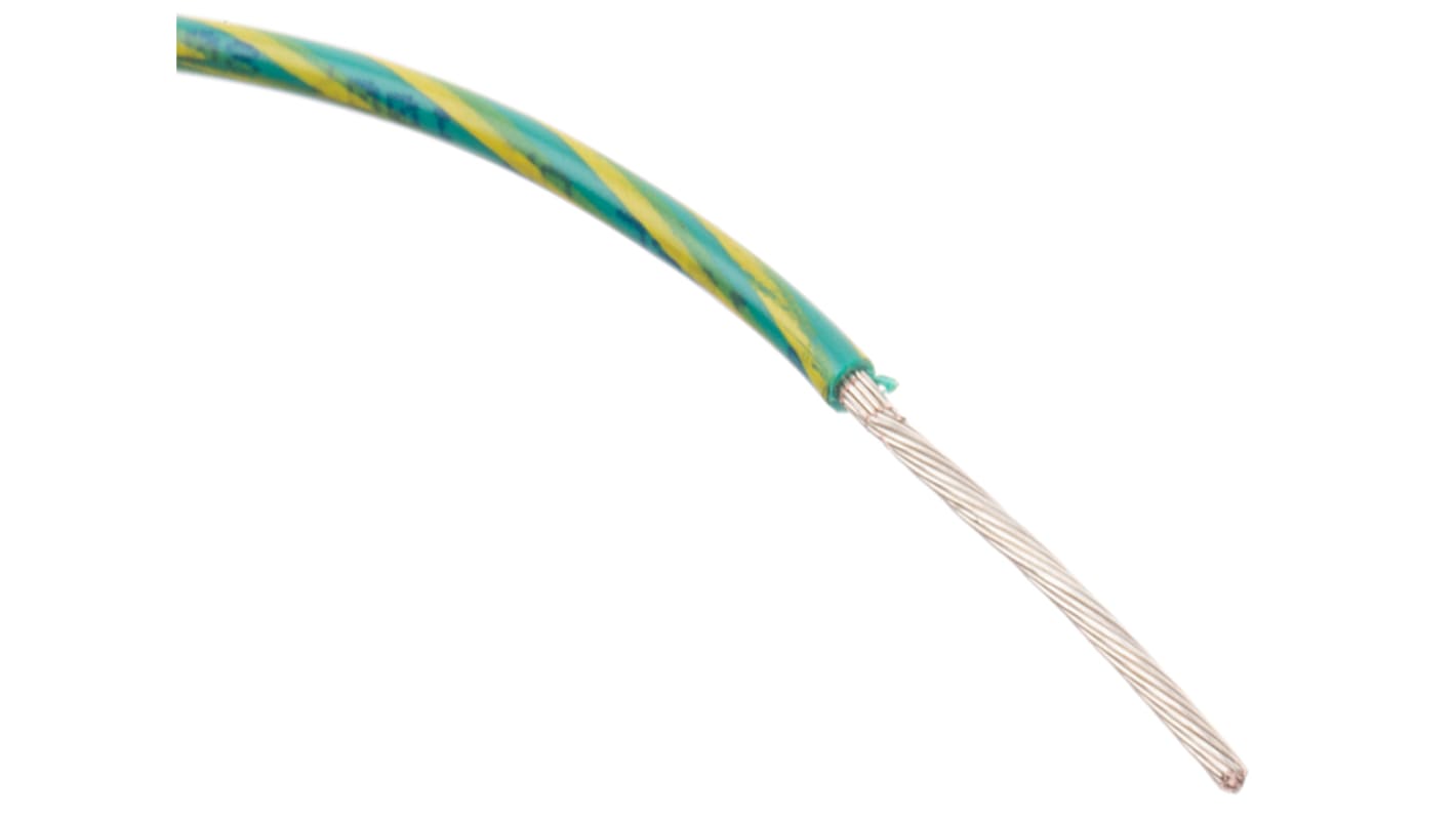 Alpha Wire Kapcsolóhuzal 3055 GY005, keresztmetszet területe: 0,82 mm², részei: 16/0,25 mm, Zöld/Sárga burkolat, 300 V,