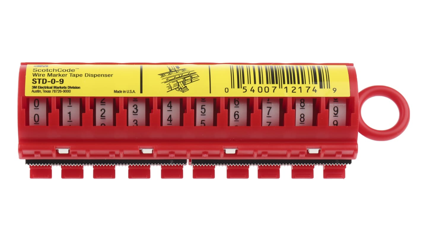 3M Hvid Klæbende Kabelmærker sortiment, pakke med 10, L: 2.4m, Bredde: 5,46 mm, fortrykt:"0 → 9"