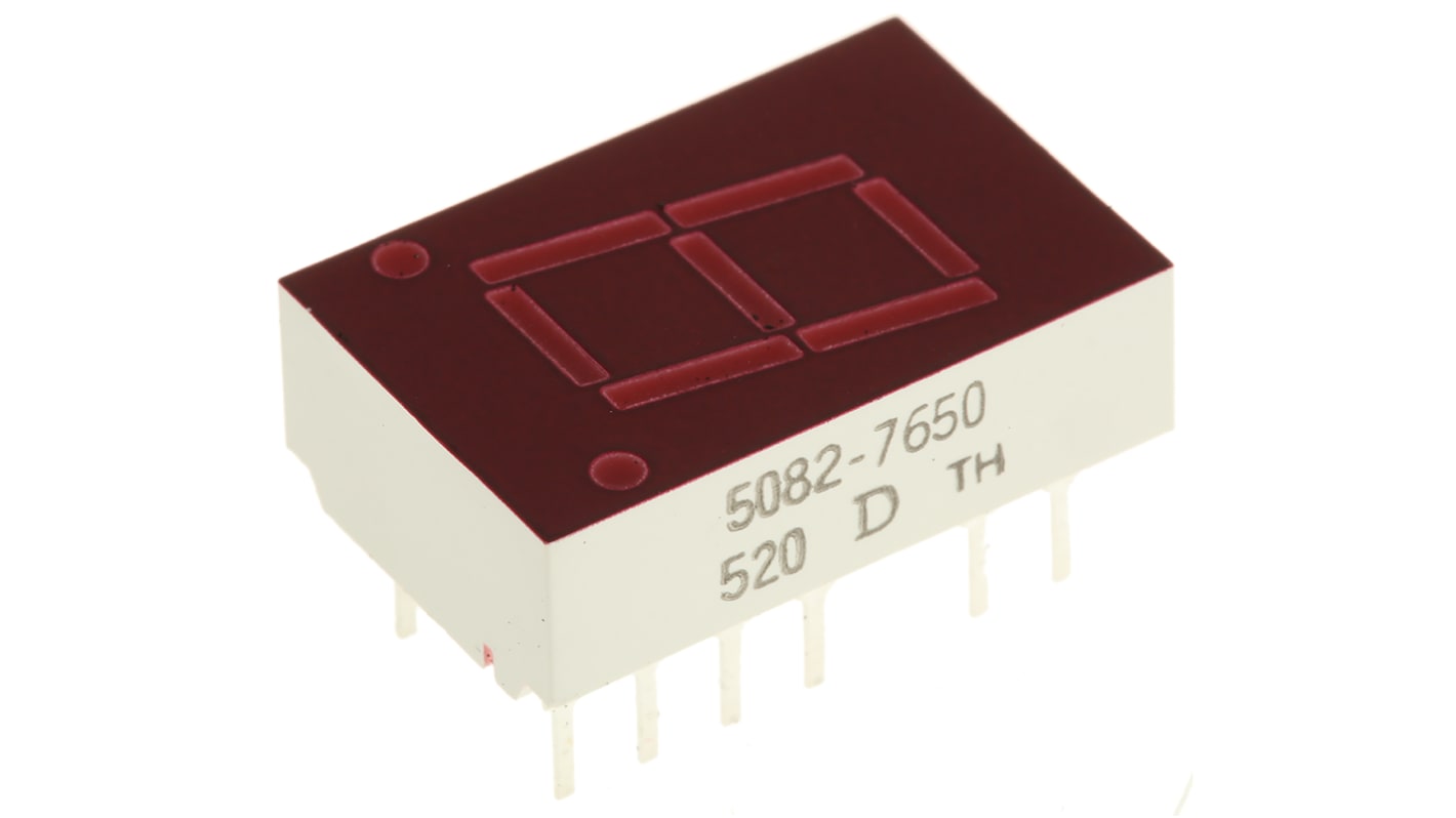 5082-7650 Broadcom 7-Segment LED Display, CA Red 1.1 mcd LH DP 10.9mm