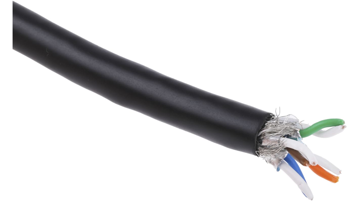 RS PRO Ethernet-kabel Cat7, Sort PVC kappe, 100m