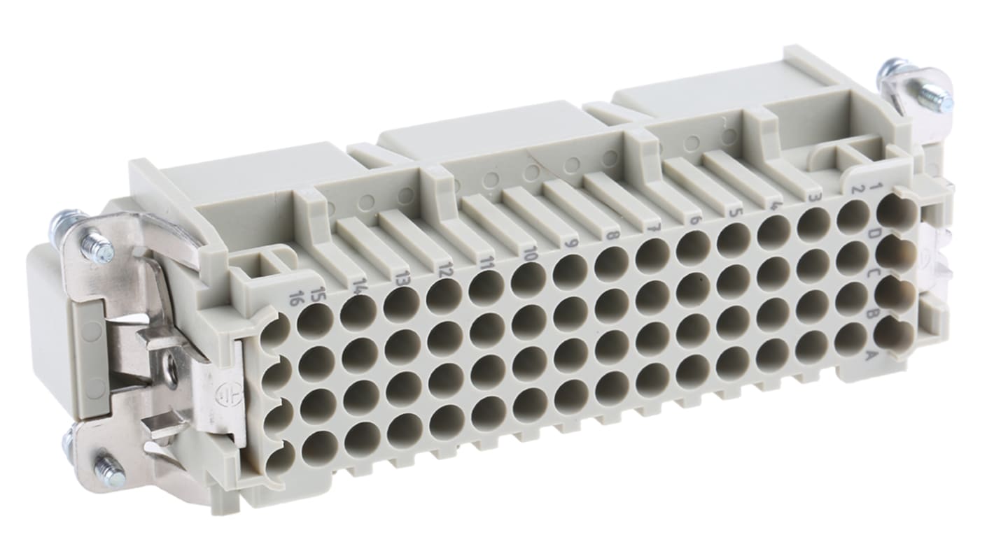 Han D Series size 24 B Connector Insert, Male, 64 Way, 10A, 250 V