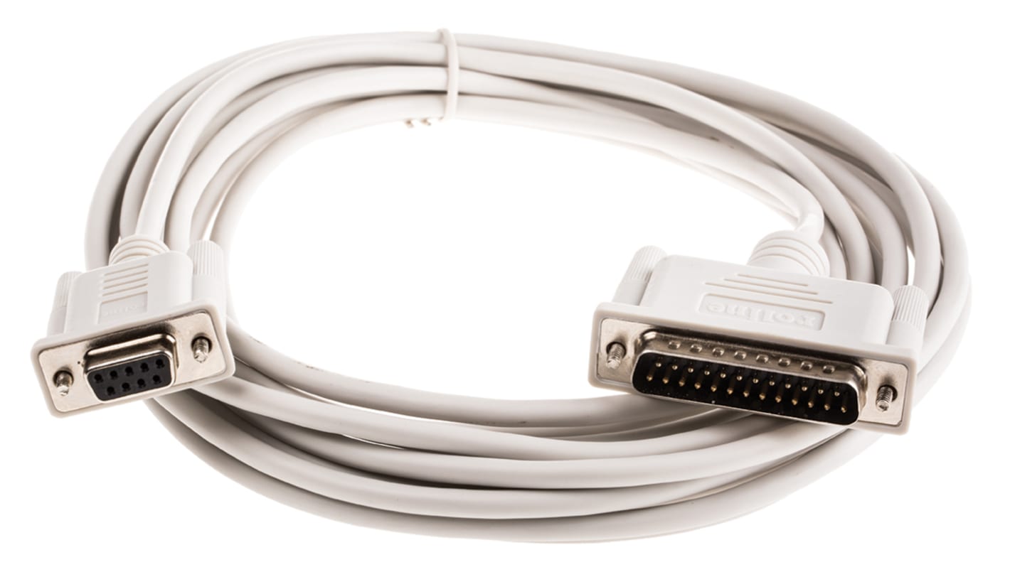 Cable serie Roline, long. 6m, color Gris, con. A: Sub-D de 9 contactos Hembra, con. B: Sub-D de 25 contactos Macho