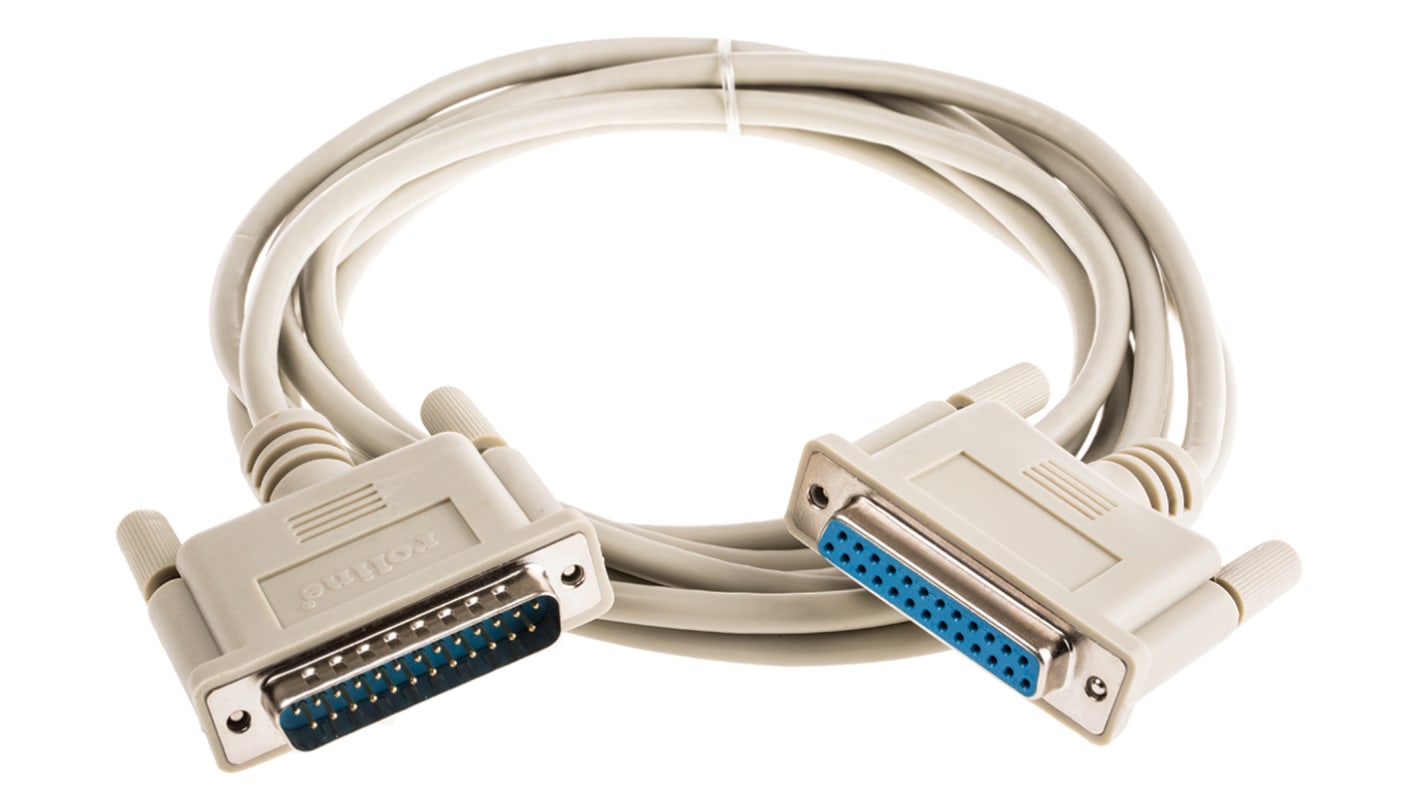 Cable serie Roline, long. 4.5m, color Gris, con. A: Sub-D de 25 contactos Macho, con. B: Sub-D de 25 contactos Hembra