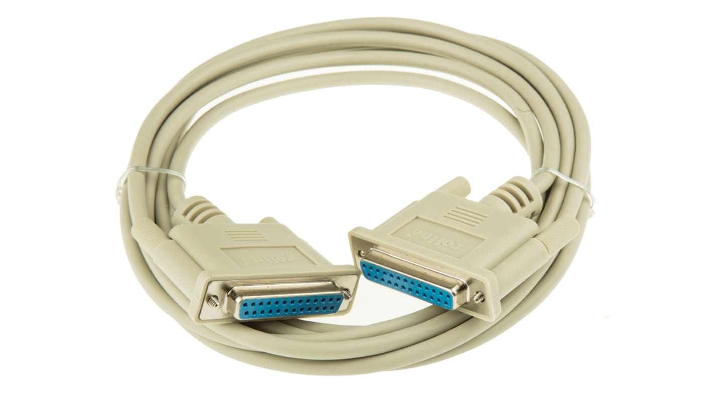 Cable serie Roline, long. 3m, color Gris, con. A: Sub-D de 25 contactos Hembra, con. B: Sub-D de 25 contactos Hembra