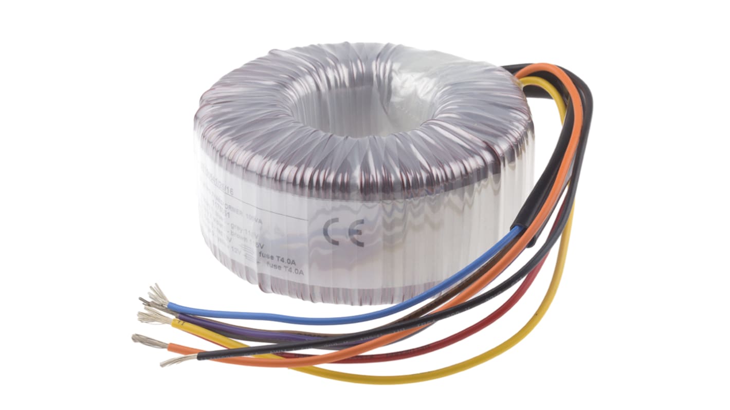 RS PRO 2 x 115V ac, 2 x 12V ac Toroidal Transformer, 100VA 2 Output, IEC 61558-2-6