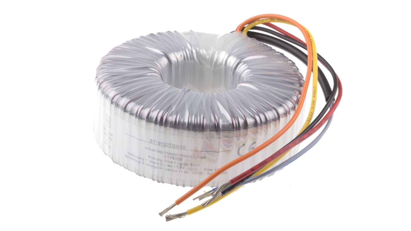 RS PRO 1 x 230V ac, 2 x 11.8V ac Toroidal Transformer, 200VA 2 Output, IEC 61558-2-6