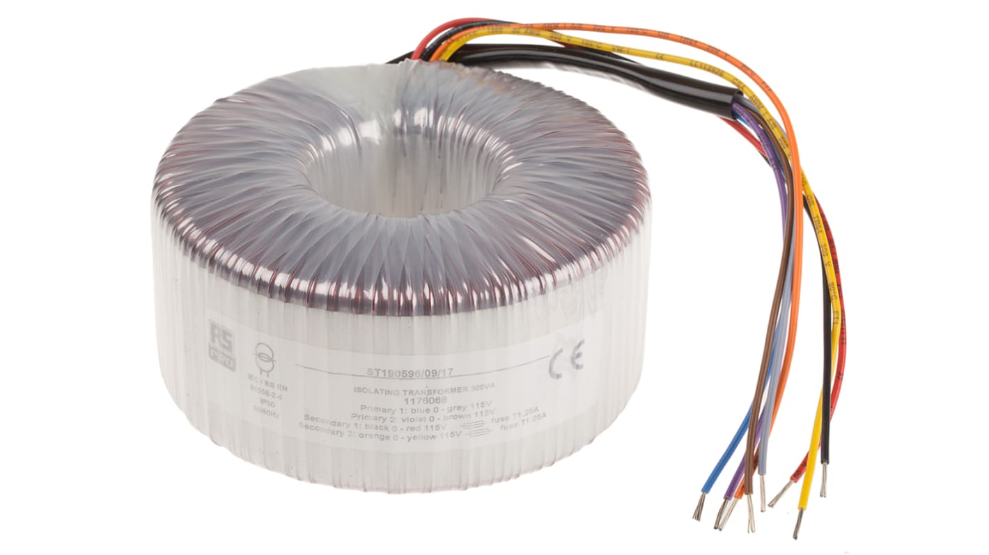 RS PRO 2 x 115V ac, 2 x 115V ac Toroidal Transformer, 300VA 2 Output