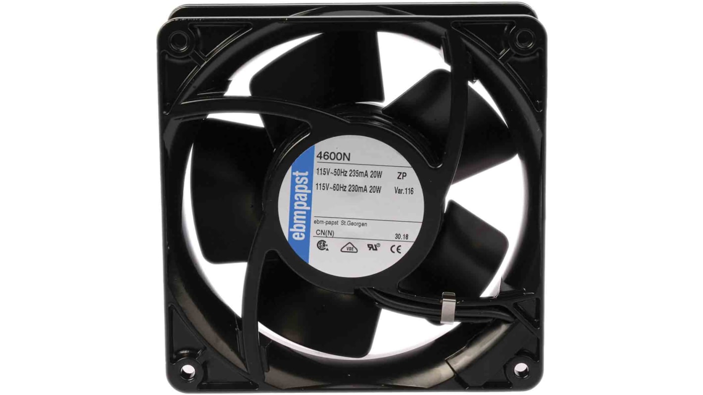 Axiální ventilátor, řada: 4000 N AC, 119 x 119 x 38mm, průtok vzduchu: 180m³/h 18W 115 V AC