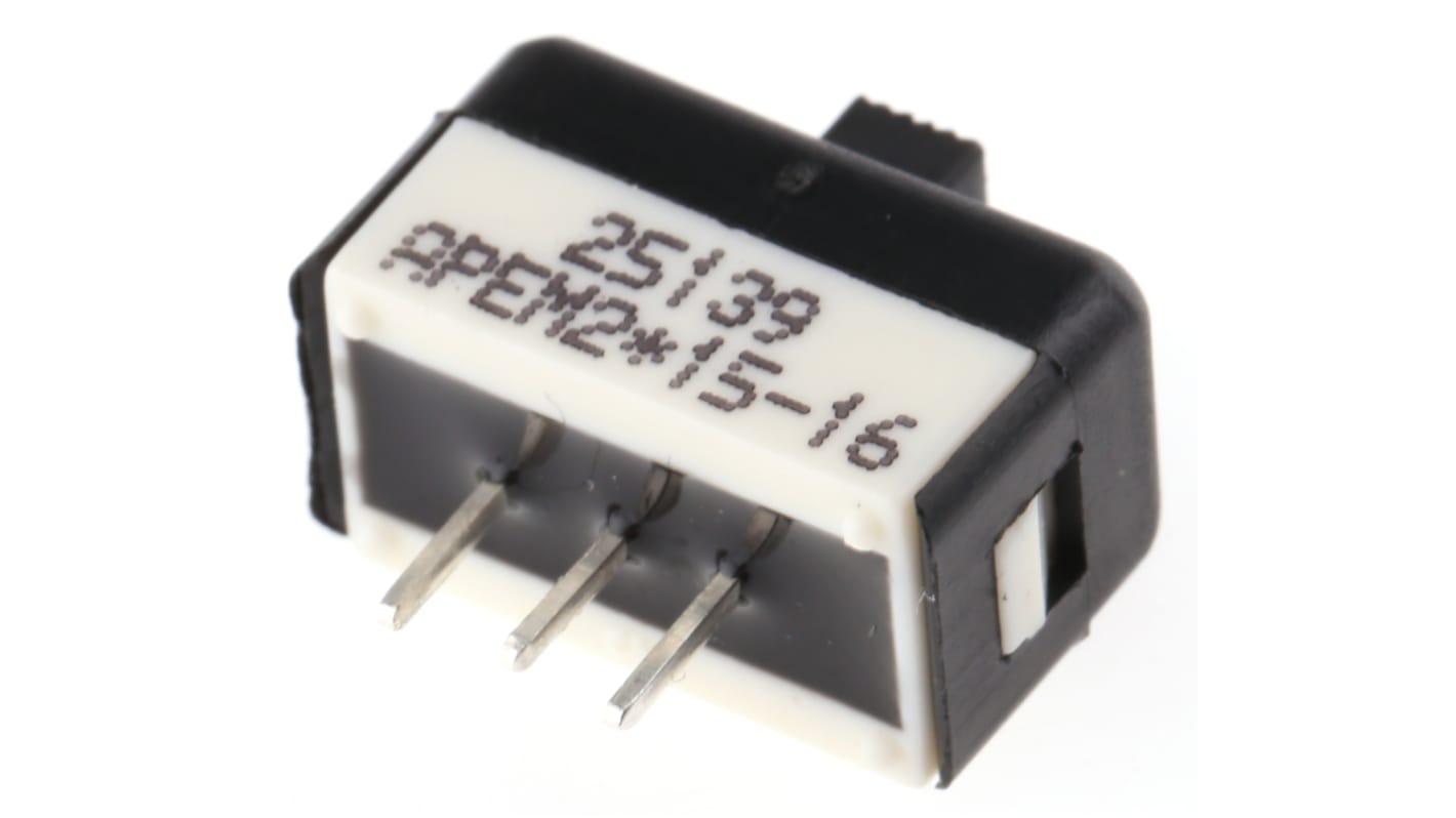 Przełącznik suwakowy, SPDT, montaż PCB, 1 A przy 30 V DC, -40 → +85°C, APEM