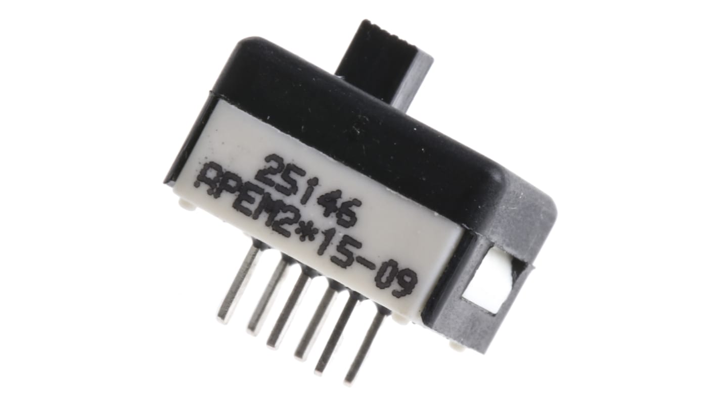 Interruptor de actuador deslizante DPDT, Enclavamiento, 1 A a 30 V dc, Montaje en PCB