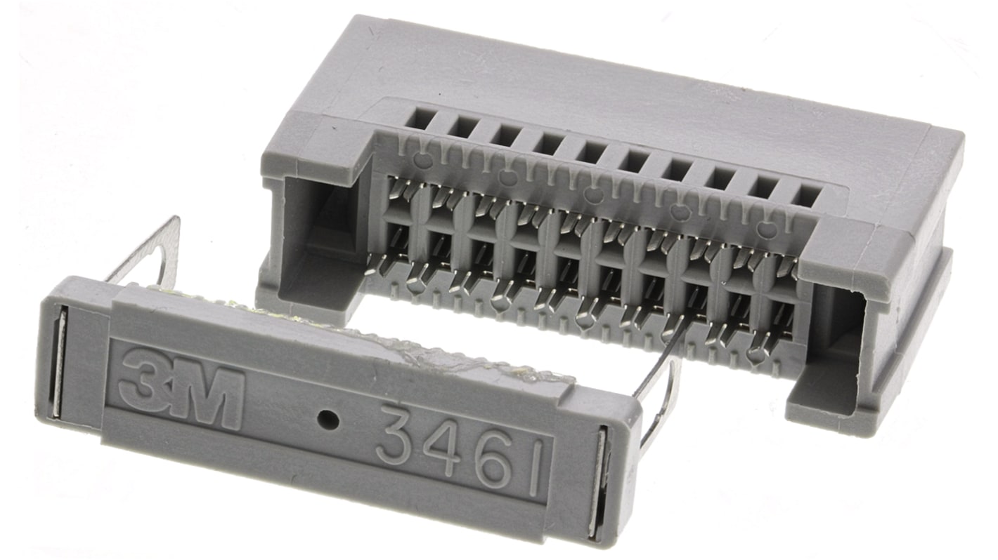 3M 3000 Series Right Angle Female Edge Connector, Panel Mount, 20-Contacts, 2.54mm Pitch, 2-Row, IDT Termination