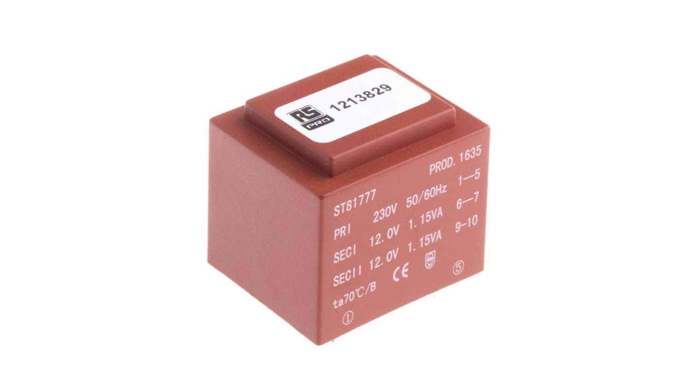 RS PRO 2 x 12V ac 2 Output PCB Mount PCB Transformer, 2.3VA