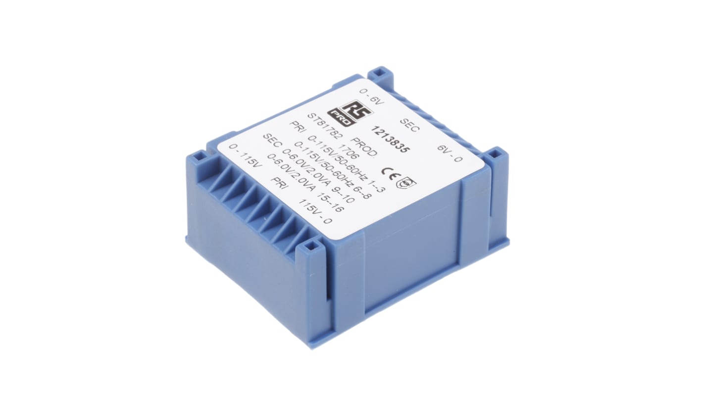 Transformateur pour circuit imprimé RS PRO, 2 x 6V c.a., 115 → 230V c.a., 4VA