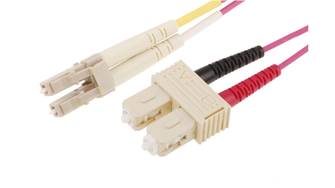 Cable de fibra óptica RS PRO OM4, con A: LC, con B: SC, long. 3m, funda libre de halógenos y bajo nivel de humo