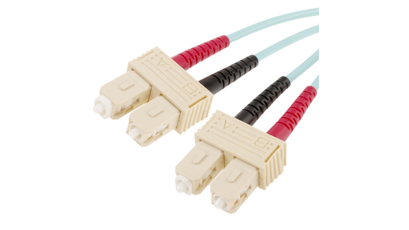 Cable de fibra óptica RS PRO OM3, con A: SC, con B: SC, long. 1m, funda de , funda libre de halógenos y bajo nivel de